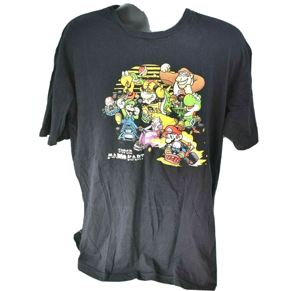 Men's Super Nintendo Super Mario Cart Big Print Black T-Shirt Extra Large XL